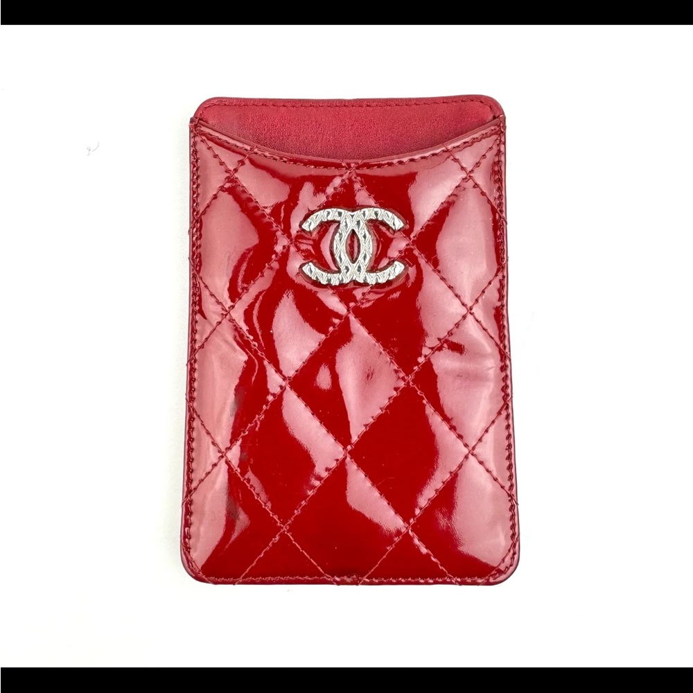 Authentic Chanel Red Patent Leather Card Holder.
